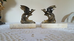 Art Deco,bronzírozott fém madárpár könyvtámasz,márvány talpazaton