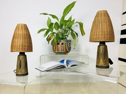 Danish design ceramic table lamp with wicker shade - 50506