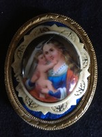 Xix.Sz.I. Hand-painted Mary with baby Jesus miniature!!! 6.3X5 cm !!