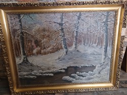 József Tóth oil painting, winter forest, landscape