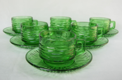 Green glass cup vereco coffee set for 6 people
