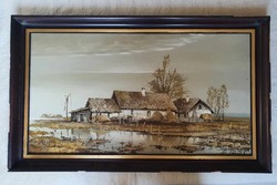 A special painting by Imre Puskás - a farm with a puddle