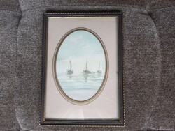 Vintage Danish design metal photo frame with sailboats from the 70s