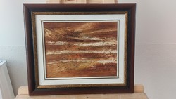 (K) signed abstract landscape painting with frame 40x34 cm
