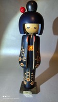 Vintage kokhes wooden doll with cherry blossom pattern