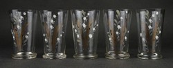 1N621 Antik festett gyöngyvirágos fújt üveg pohár készlet 5 darab