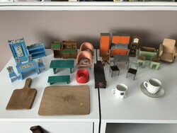 Wooden and plastic dollhouse furniture