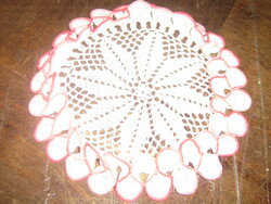 Dreamy antique vintage style white hand crocheted round starched lace tablecloth