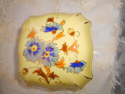Porcelain bonbonier box with Zsolnay cornflower pattern 10 cm x 10 cm