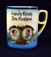 King Károly and Queen Zita ... 1916 Vintage souvenir porcelain mug!