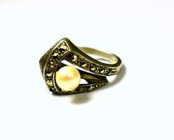 Old decorative silver ring with pearls and marcasite