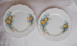 Gold-plated English yellow rose, forget-me-not, violet cake and dessert plate 2 pcs (queen anne)