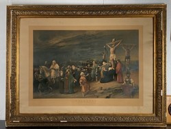 Munkácsy Mihály(1844-1900): Golgota,óriási aquarell-facsimile/fénynyom,keretezett, mérete:124 x 94cm