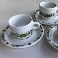 Alföldi porcelán kávés csésze + alj, zöld magyaros