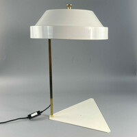Mid-century fehér fém-réz íróasztal lámpa