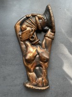 Súlyos bronz, afrikai, törzsi női akt domború falidísz, relief