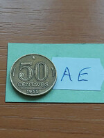 Brazil brasil 50 centavos 1955 presidente dutra aluminum bronze #ae