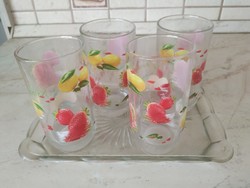 Retro fruit pattern thick-walled soft drink glass 4 pieces for sale!