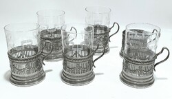 Art Nouveau silver-plated cup holders with engraved glass cups