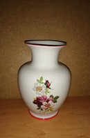 Hollóháza porcelain vase with a rose pattern and inscription - 17.5 cm (29/d)