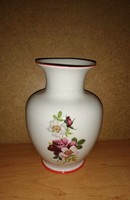 Hollóházi porcelán rózsa mintás Mezőberény feliratú váza -17,5 cm (29/d)