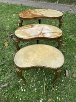 Italian tables with onyx stone inlays in copper frames