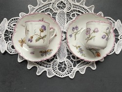 Pair of wonderful antique hand-painted fine bone china coffee cups - haviland france