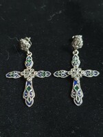Special! Enamel cross earrings decorated with marcasite