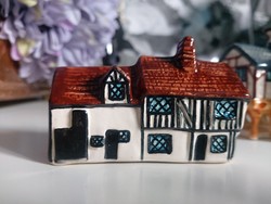 English vintage ceramic cottage, marked, hand painted castle cottages