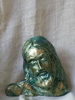 Jesus. 10X10 cm, eosin-glazed terracotta. Work of a prize-winning artist, with certificate. Zsófia Károlyfi/1952