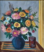 Molnár piroska (c. 1910 - ) Autumn flower still life c. Gallery painting with original guarantee!