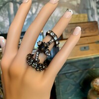 Very special 3 piece black rhinestone ring from the 1980s, vintage ring - normal size,