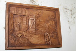Antik fából  kézzel faragott kép 764