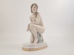 Very rare full-body colored Zsolnay lux elek kneeling nude