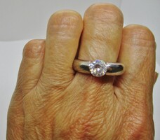 Elegant Heavy Silver Ring with Larger White Stone