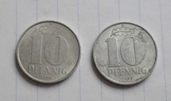 Német Demokratikus Köztársaság 10 pfennig , 1968 , 1973 , pénz , érme
