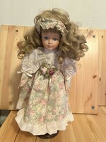 46 Cm vintage promenade porcelain doll, with stand