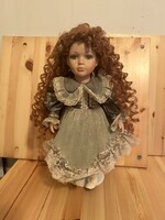 41cm vintage beautiful porcelain doll with long curly hair, stand