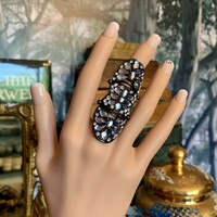 Very special 3 piece black rhinestone ring from the 1980s, vintage ring - medium size,