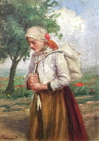 János Pammer (1885 - ?): Girl with bat, nicely framed