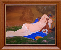 Tair Baltabaj: Resting nude - with frame 50x60 cm - artwork: 40x50cm - 2199/1314