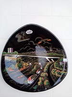 Marked French longwy black porcelain / ceramic relief wall plate: Luxembourg skyline
