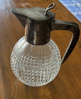 Antique decanter, wine filler, crystal glass with silver-plated head