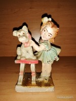 Little girl phoning with dog old salt sculpture figurine 15.5 cm high