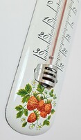 Vintage enamel plate thermometer with strawberry pattern