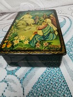 Lacquered, hand-painted Russian wooden box