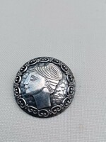 Old craftsman silver plated copper brooch / pin --- goldsmith work - Etruscan head