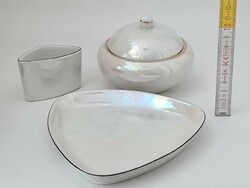 Hollóházi gyöngyház mázas asztali porcelán szett 3 db (2712)