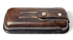 Vintage/antique - hard-walled leather pen holder / glasses holder (?)
