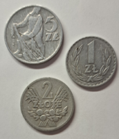 1958, 1959, 1973., 3 Pieces 1, 2, 5 zloty Poland (503)